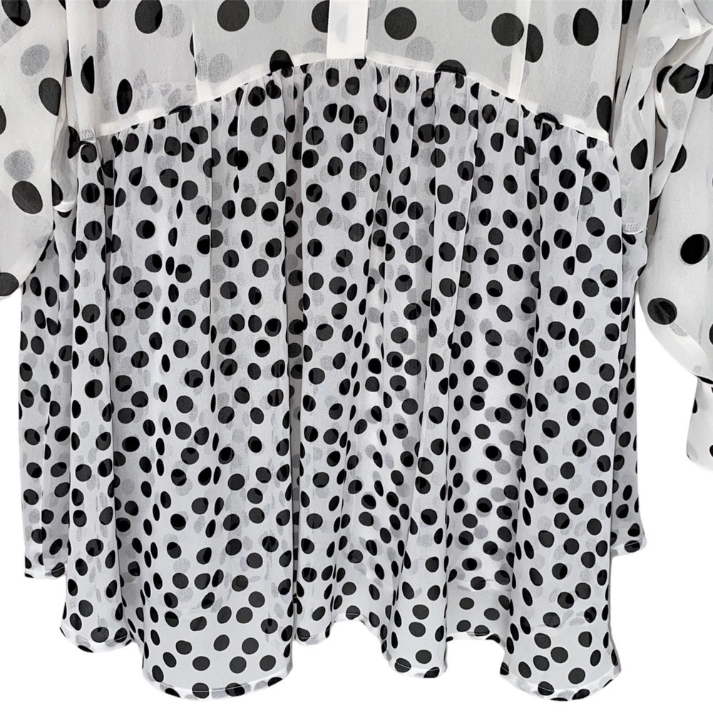 LANE BRYANT Sheer Blouse Long Sleeve White Black Polka Dot Women Plus Size 22/24 - Picture 5 of 14